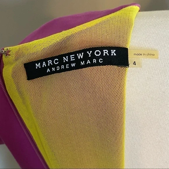 Andrew Marc New York Fuchsia V-neck Cap Sleeve Pleated Dress, size 4 - Picture 10 of 12